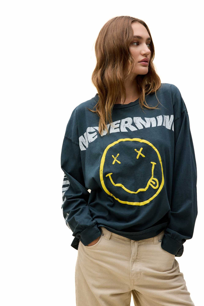 Daydreamer | Nirvana Nevermind Smiley Merch Long Sleeve - Vintage Black ...