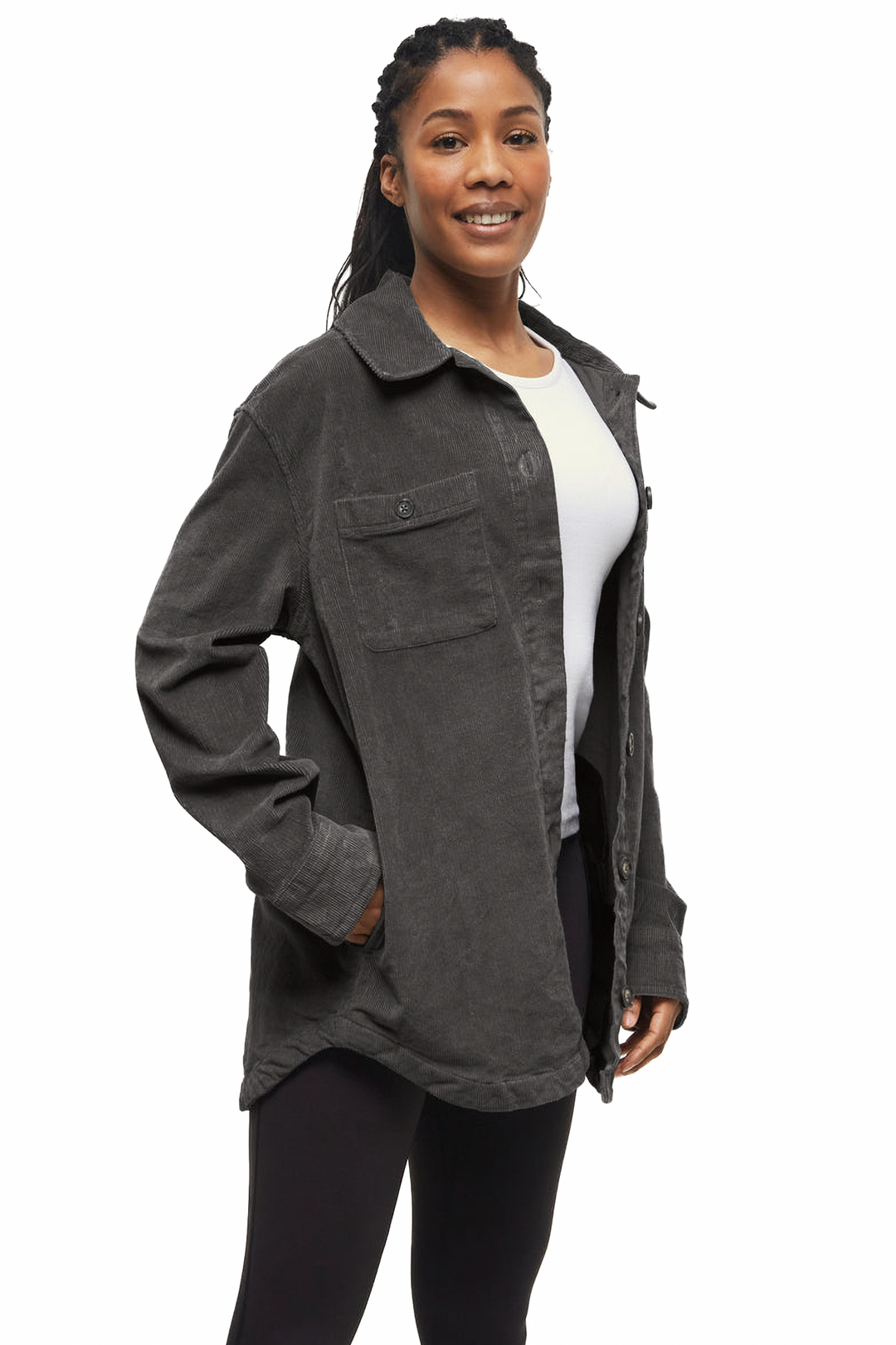 TenTree | EcoStretch Corduroy Shacket - Forest River Green